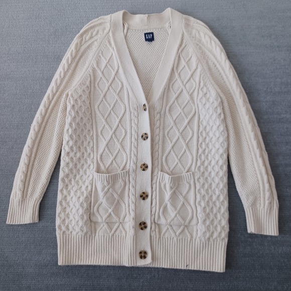 GAP Sweaters - Gap Boyfriend Cardigan Sweater Women XS Cream Cable Knit Classic Academia Ivy